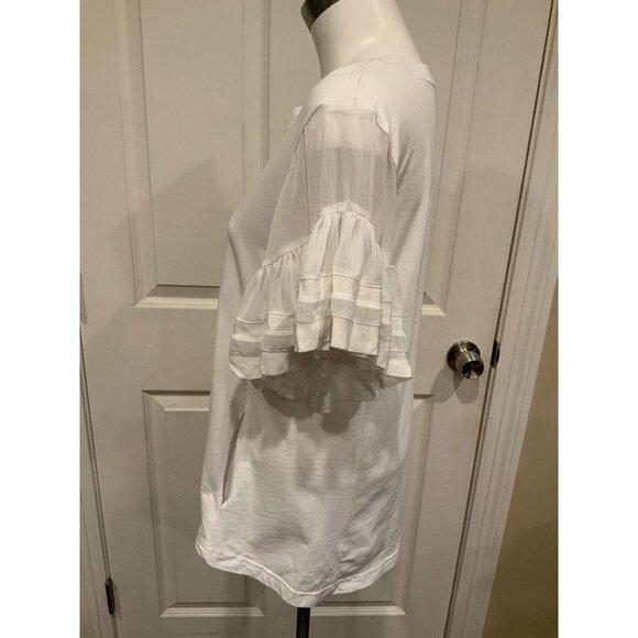 Vanessa Virginia White Shirt W/ Short Sheer Flounce Sleeves, Size Medium - Picture 5 of 8